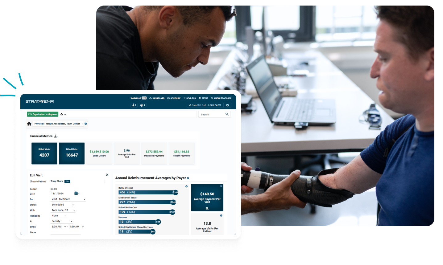 Screenshot of clinic financial metrics